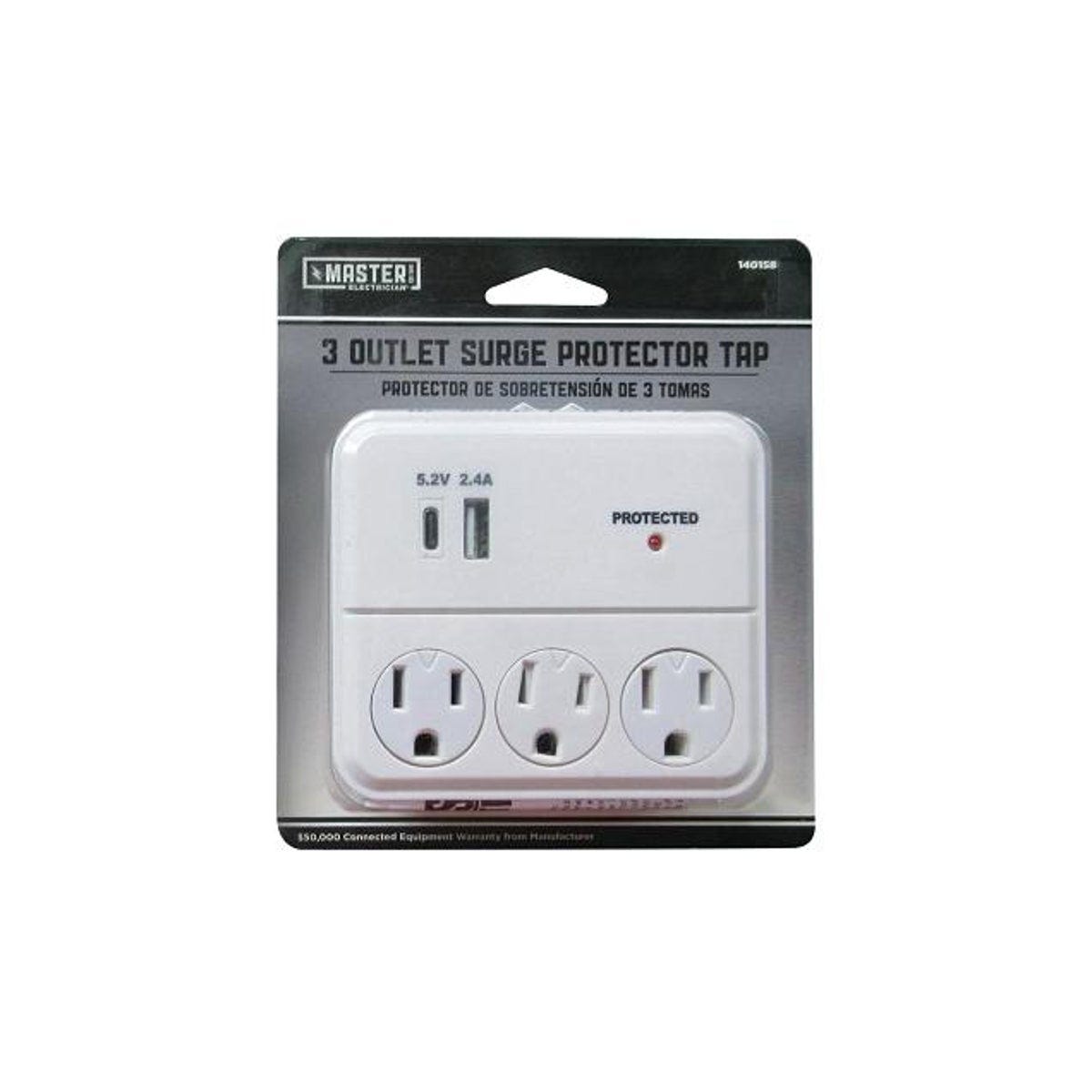 Master Electrician 3-Outlet & 2 USB Surge Protector Wall Tap