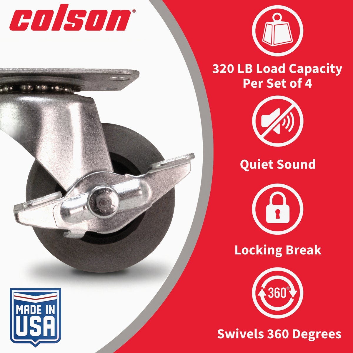 Colson 2 In. Gray TPR Swivel Plate Caster with Locking Brake - photo 3 Colson 2 In. Gray TPR Swivel Plate Caster with Locking Brake - photo 3
