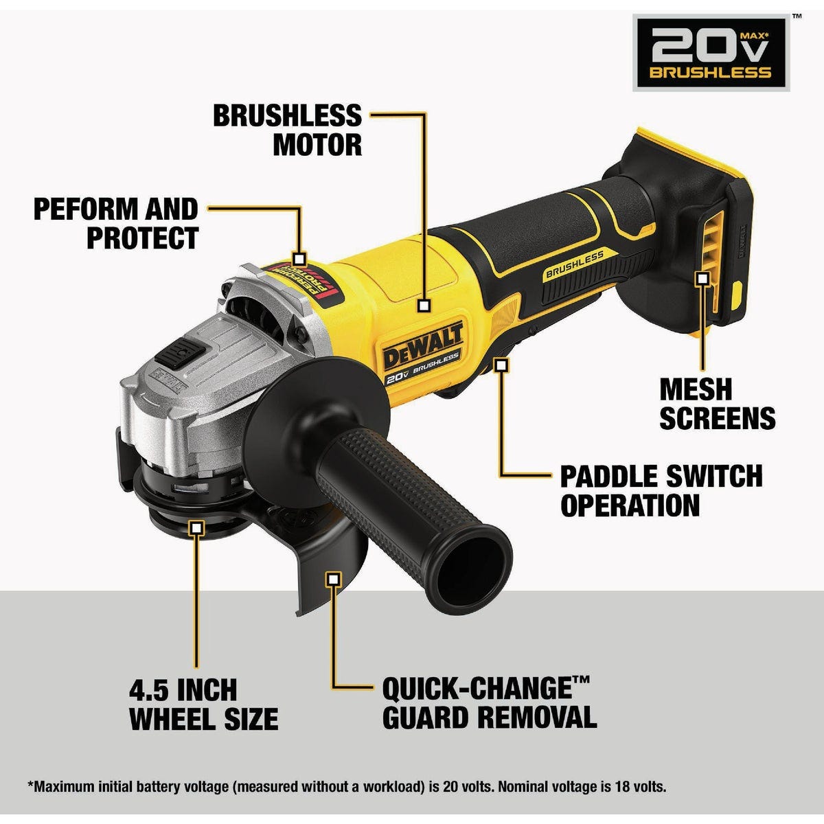 Dewalt 20V MAX* 4-1/2 In. Brushless Cordless Paddle-Switch Angle Grinder (Tool Only) - photo 4
