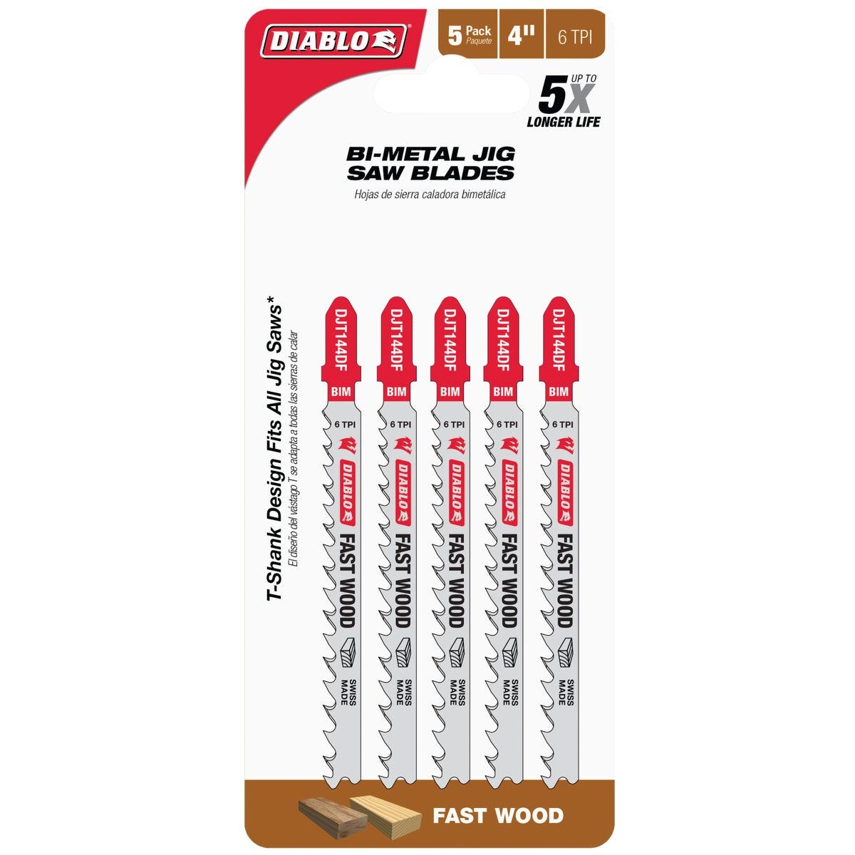Diablo 4 In. x 6 TPI T-Shank Bi-Metal Jig Saw Blade for Fast Wood (5-Pack) - photo 2