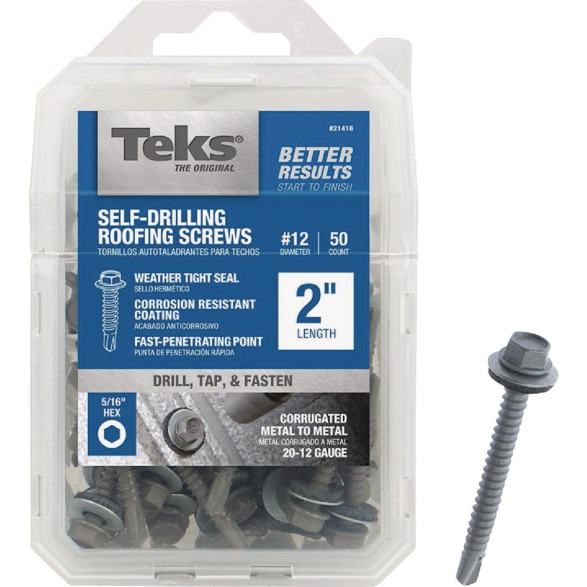 Teks #12 x 2 In. Hex Washer Head Self-Drilling Metal to Metal Roofing Screw (50-Count) Teks #12 x 2 In. Hex Washer Head Self-Drilling Metal to Metal Roofing Screw (50-Count)