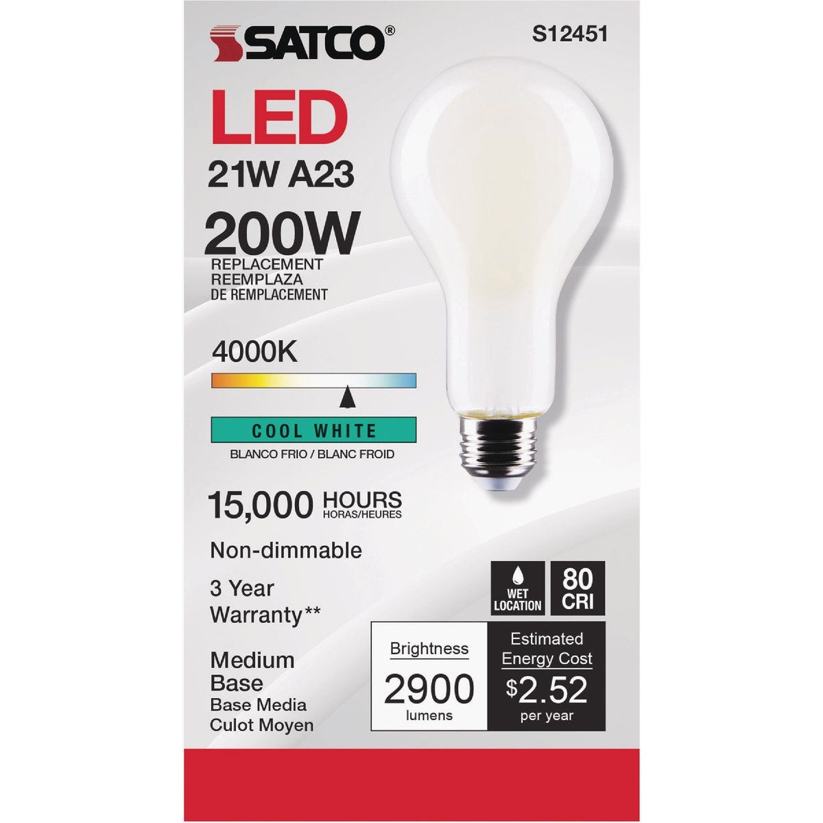 Satco 200W Equivalent 4000K Medium Base A23 LED Bulb - photo 2 Satco 200W Equivalent 4000K Medium Base A23 LED Bulb - photo 2