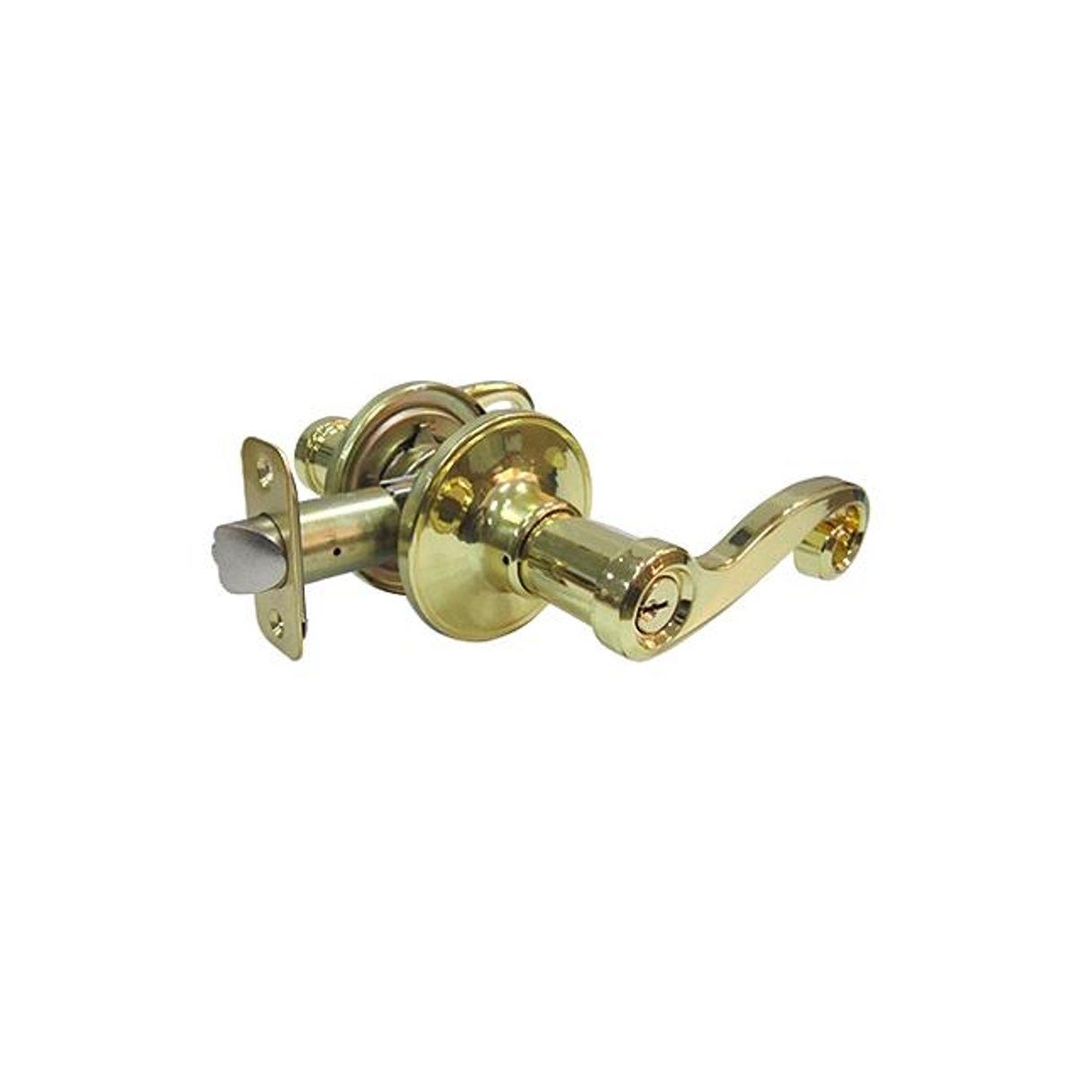 TruGuard Polished Brass Reversible Scroll Entry Door Lever Lockset