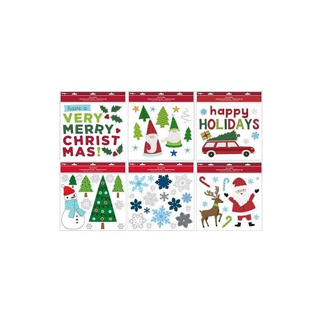 Papercraft 11.5 In. x 12 In. 6 Designs Christmas Gel Window Clings Papercraft 11.5 In. x 12 In. 6 Designs Christmas Gel Window Clings