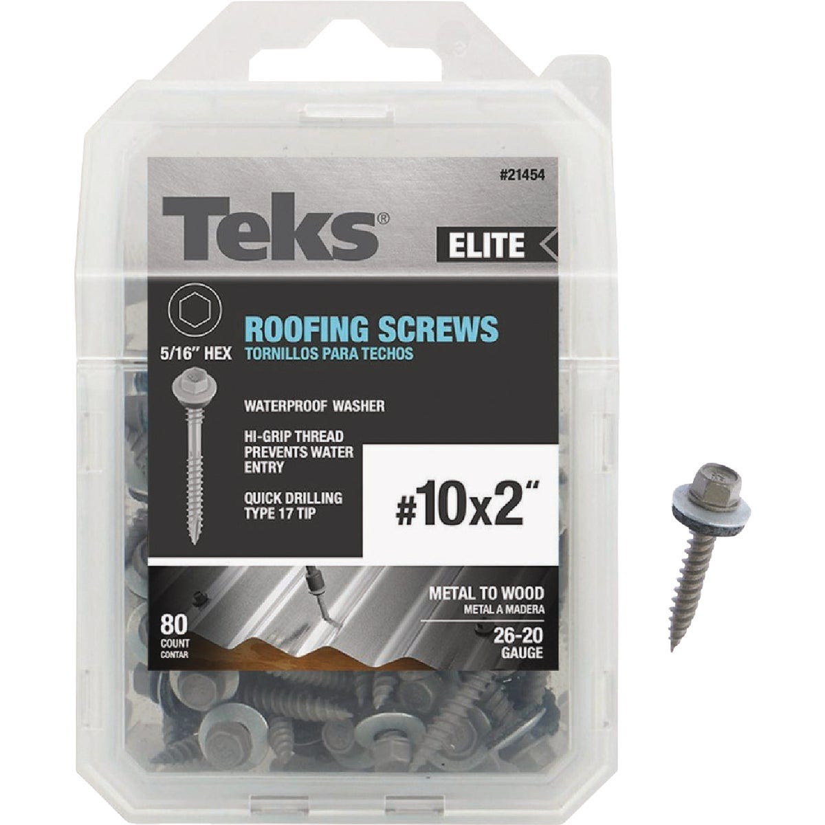 Teks Elite #10 x 2 In. Hex Washer Head Sharp Point Metal to Wood Roofing Screw (80 Ct.) Teks Elite #10 x 2 In. Hex Washer Head Sharp Point Metal to Wood Roofing Screw (80 Ct.)