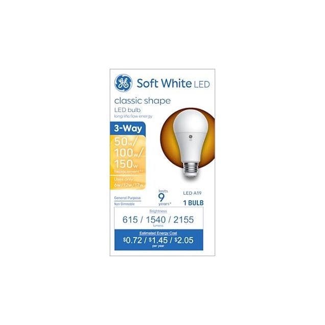 GE 6/12/17W Soft White A19 Medium Base 3-Way LED Light Bulb GE 6/12/17W Soft White A19 Medium Base 3-Way LED Light Bulb