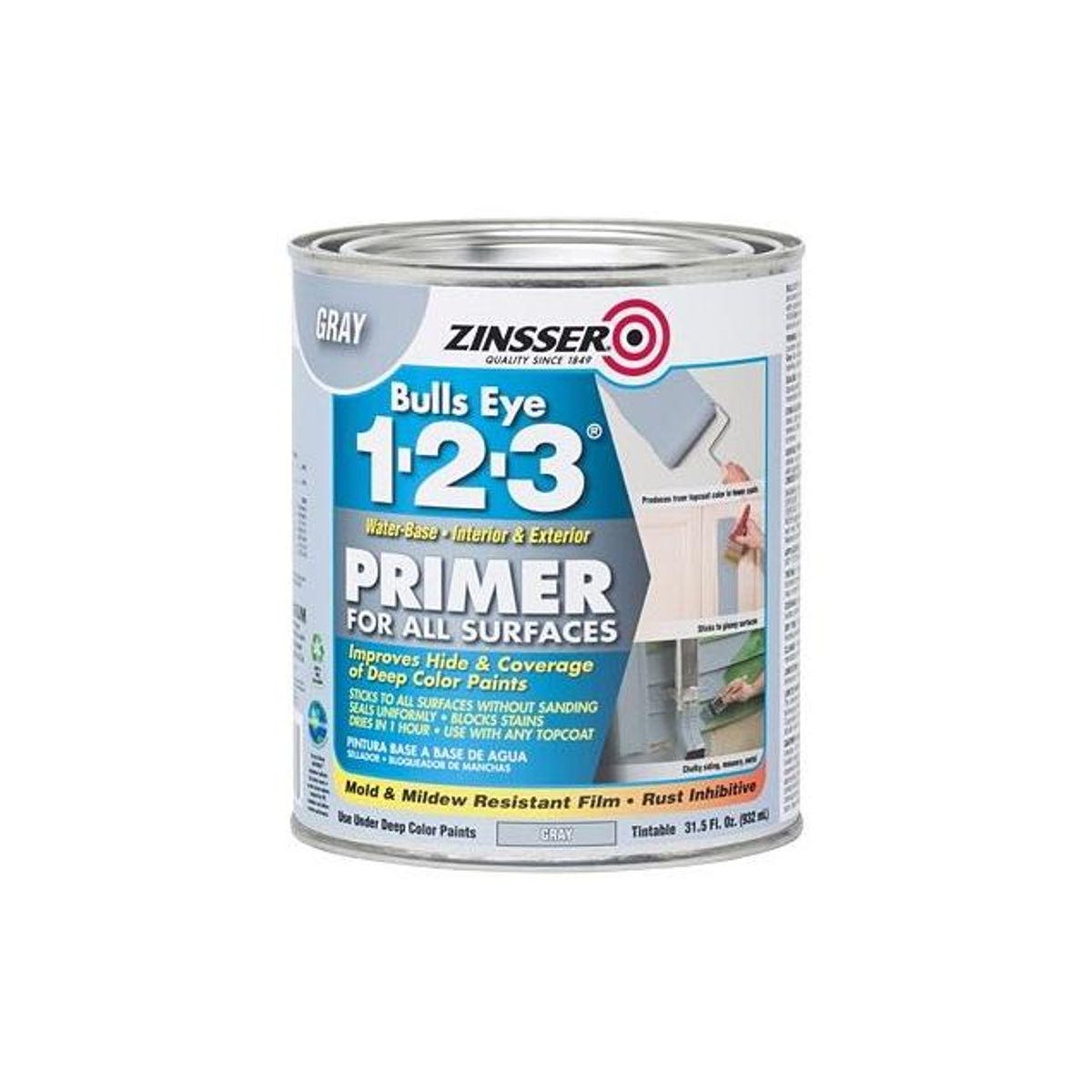 Zinsser Bulls Eye 1-2-3 1 Qt. Gray Water-Base Primer Zinsser Bulls Eye 1-2-3 1 Qt. Gray Water-Base Primer