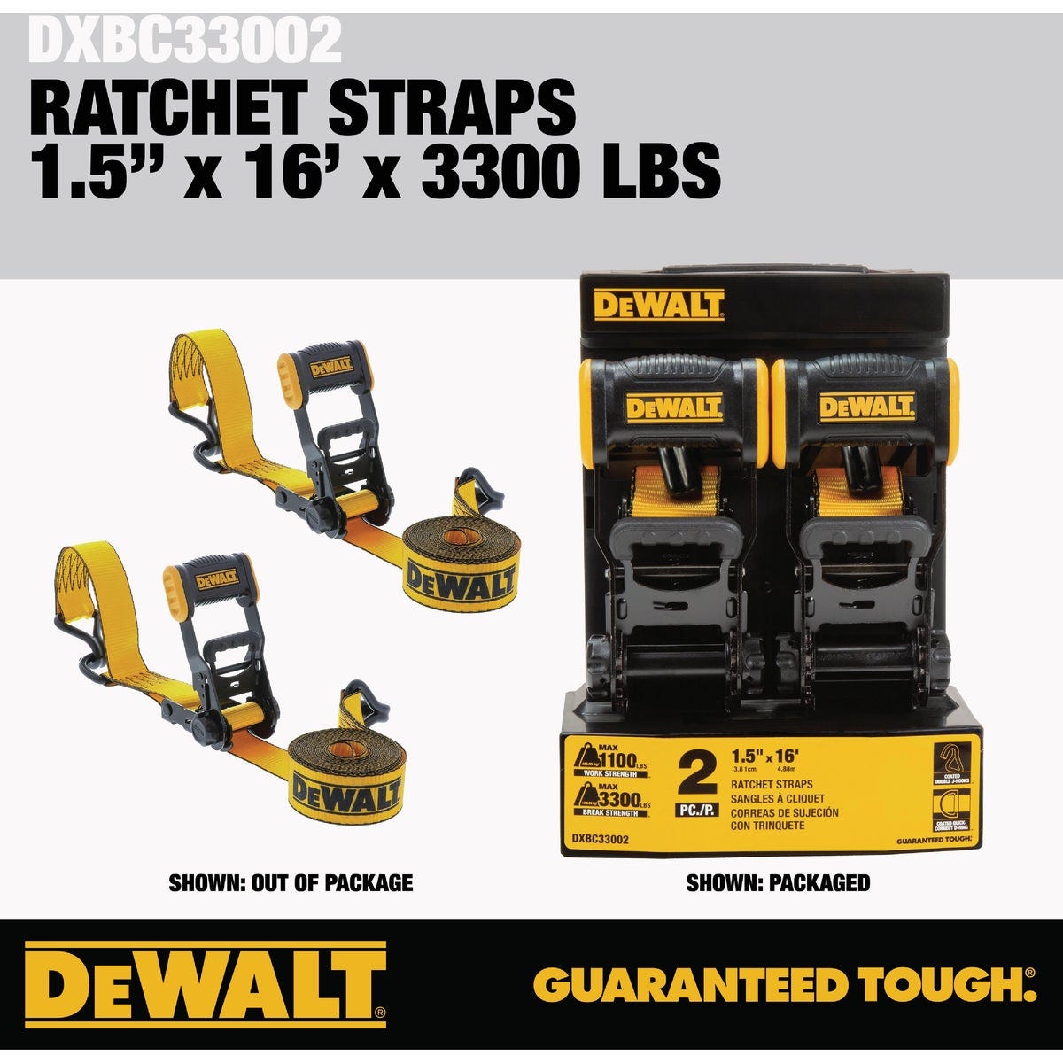 DEWALT 1.5 In. x 16 Ft. 1100 Lb. Heavy-Duty Ratchet Tie-Downs (2-Pack) - photo 2