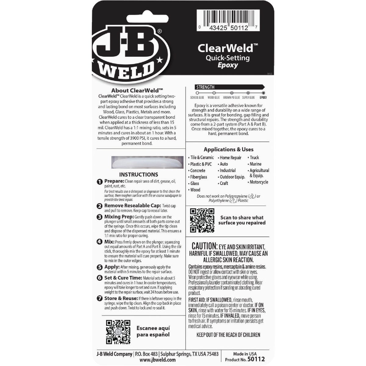 J-B Weld 0.85 Oz. ClearWeld Epoxy, Syringe - photo 2