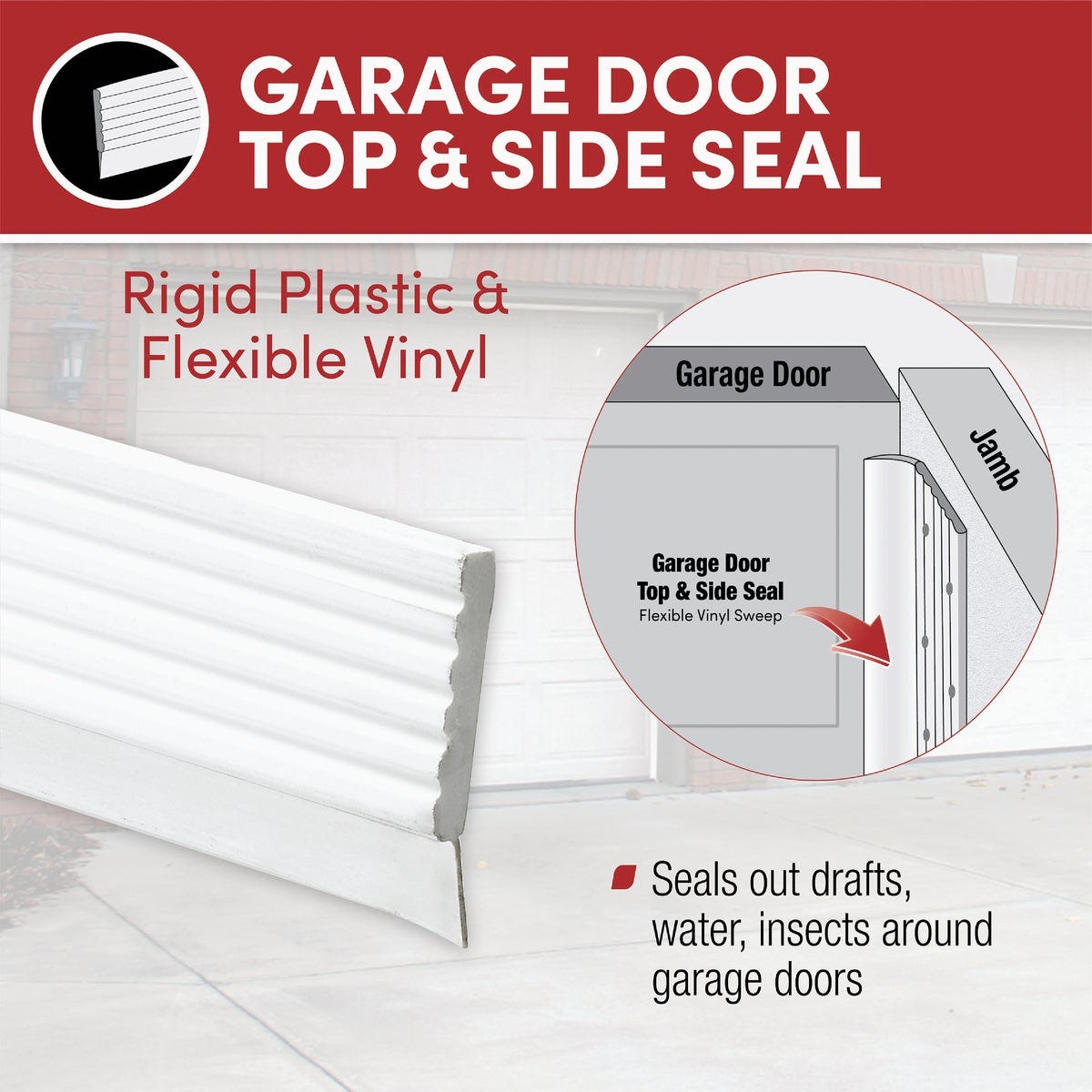 Frost King 3 In. x 9 Ft. White Vinyl Top and Side Garage Door Seal with Sweep - photo 2