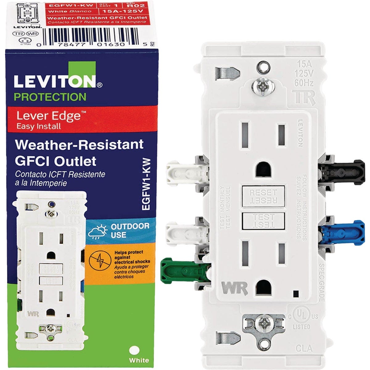 Leviton Lever Edge Self-Test 15A Tamper/Weather-Resistant GFCI Duplex Outlet Leviton Lever Edge Self-Test 15A Tamper/Weather-Resistant GFCI Duplex Outlet