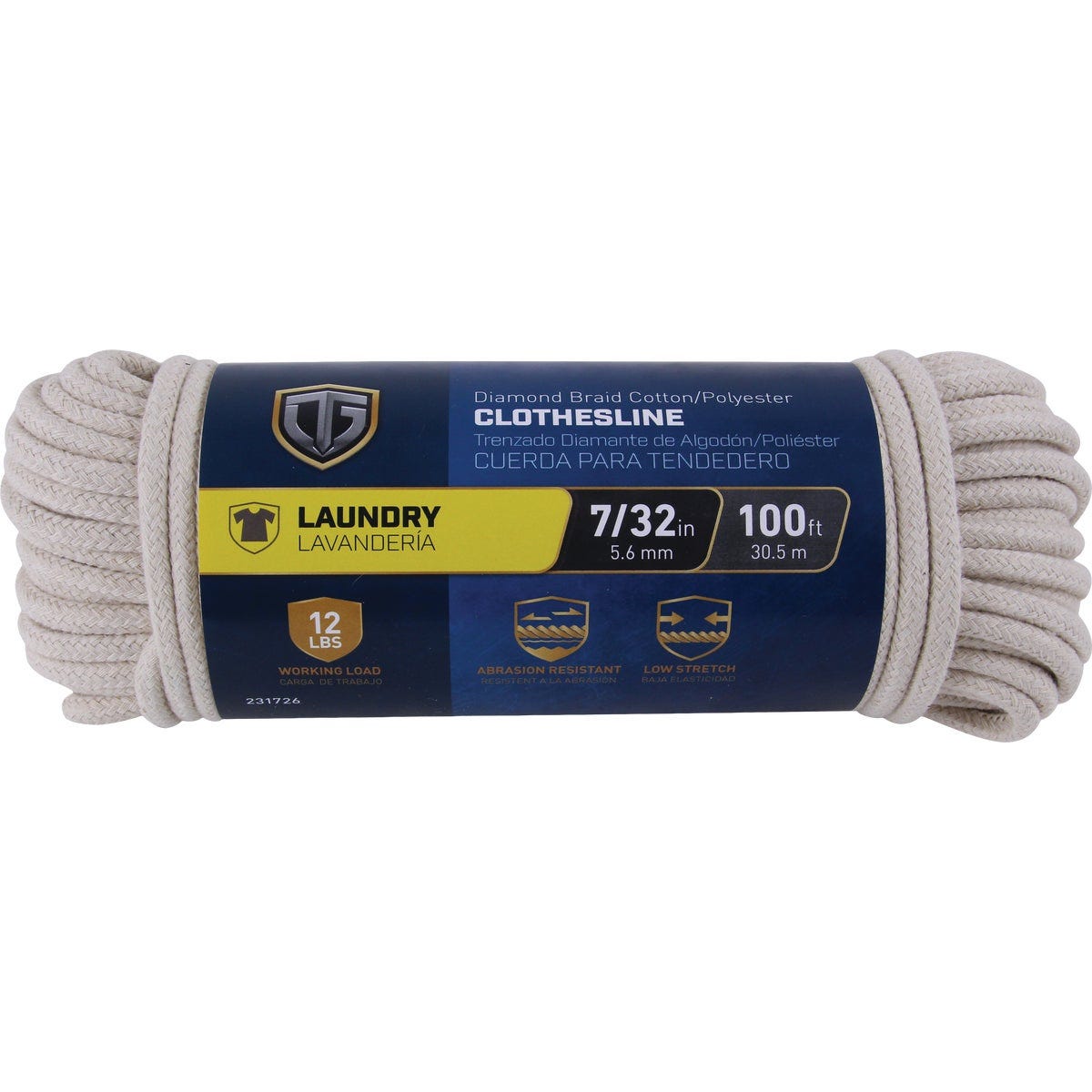 TruGuard 7/32 In. x 100 Ft. Diamond Braid Cotton Polyester Clothesline - photo 2 TruGuard 7/32 In. x 100 Ft. Diamond Braid Cotton Polyester Clothesline - photo 2