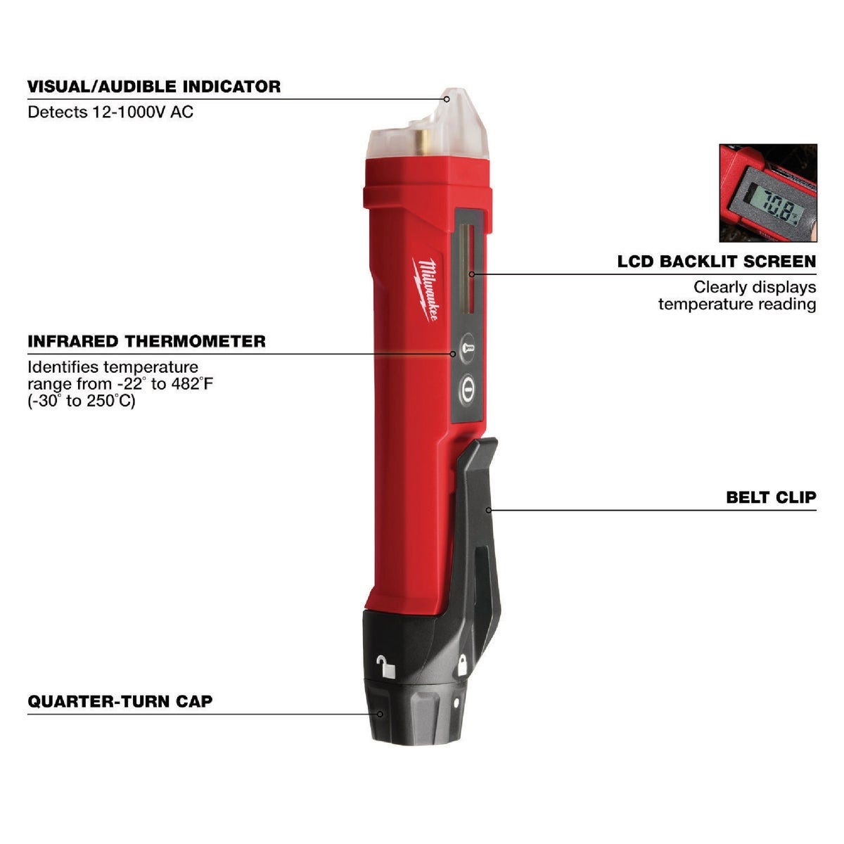 Milwaukee Non-Contact Voltage Detector with Laser Infrared Thermometer - photo 2