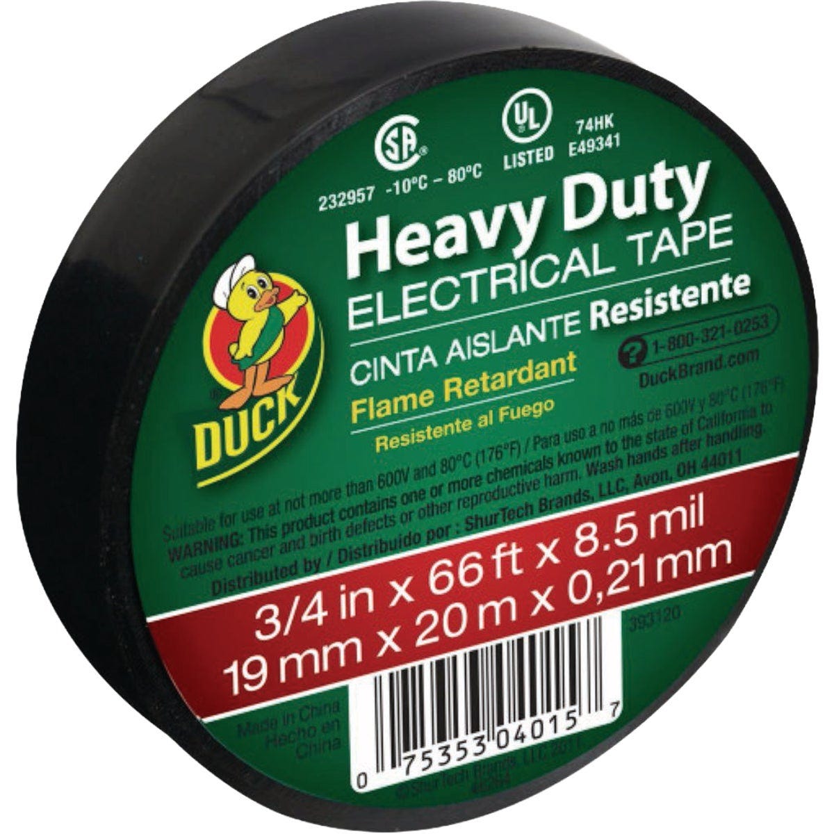 Duck Brand 0.75 In. x 66 Ft. x 8.5 mil Black Heavy-Duty Electrical Tape Duck Brand 0.75 In. x 66 Ft. x 8.5 mil Black Heavy-Duty Electrical Tape