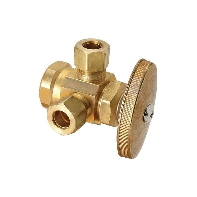 BrassCraft 1/2 In. x 3/8 In. x 3/8 In. Brass Dual Outlet Stop Valve