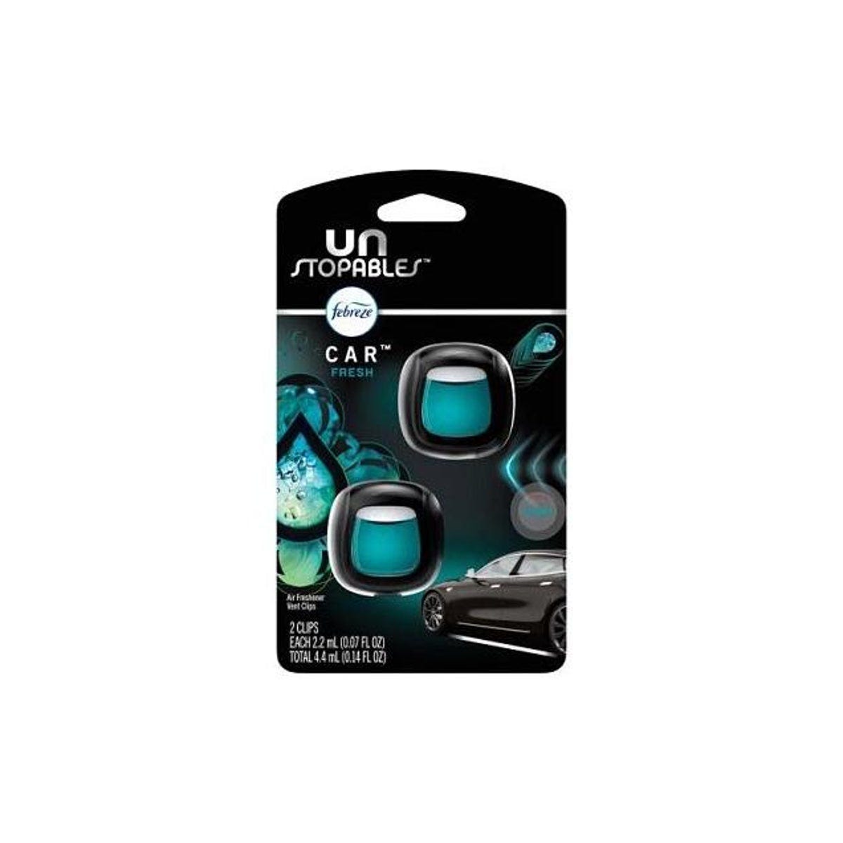Febreze Unstopables Odor-Eliminating Car Vent Clip Air Freshener, Fresh Scent (2-Pack)