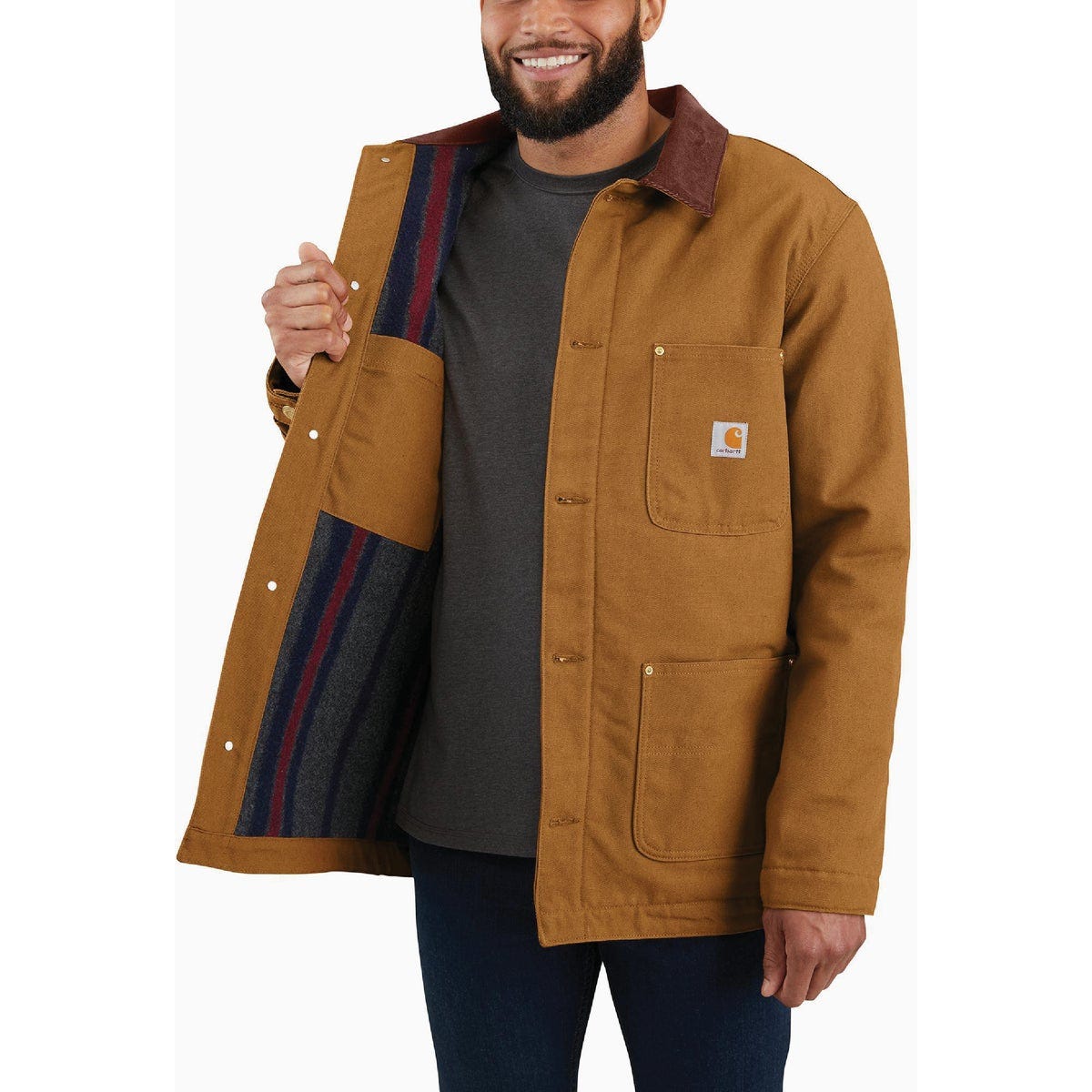 Carhartt Men's 2XL Regular Brown Firm Duck Blanket-Lined Chore Coat, Loose Fit - photo 3