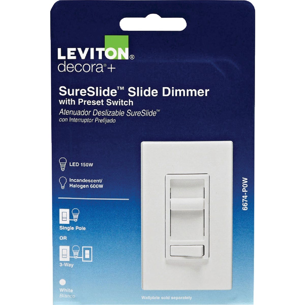 Leviton Decora SureSlide Incandescent/Halogen/LED White Slide Dimmer Switch - photo 2