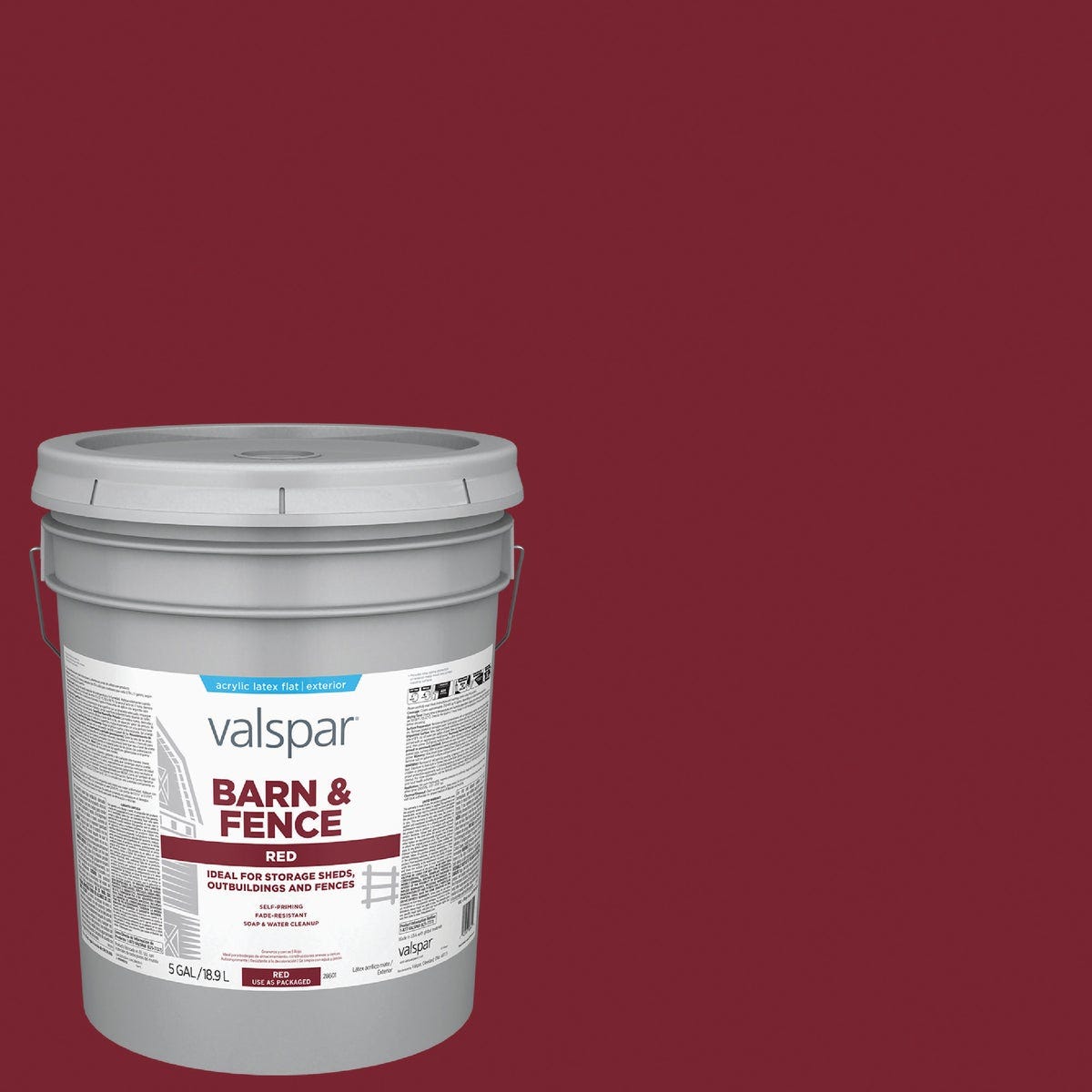 Valspar Latex Paint & Primer In One Flat Barn & Fence Paint, Red, 5 Gal.
