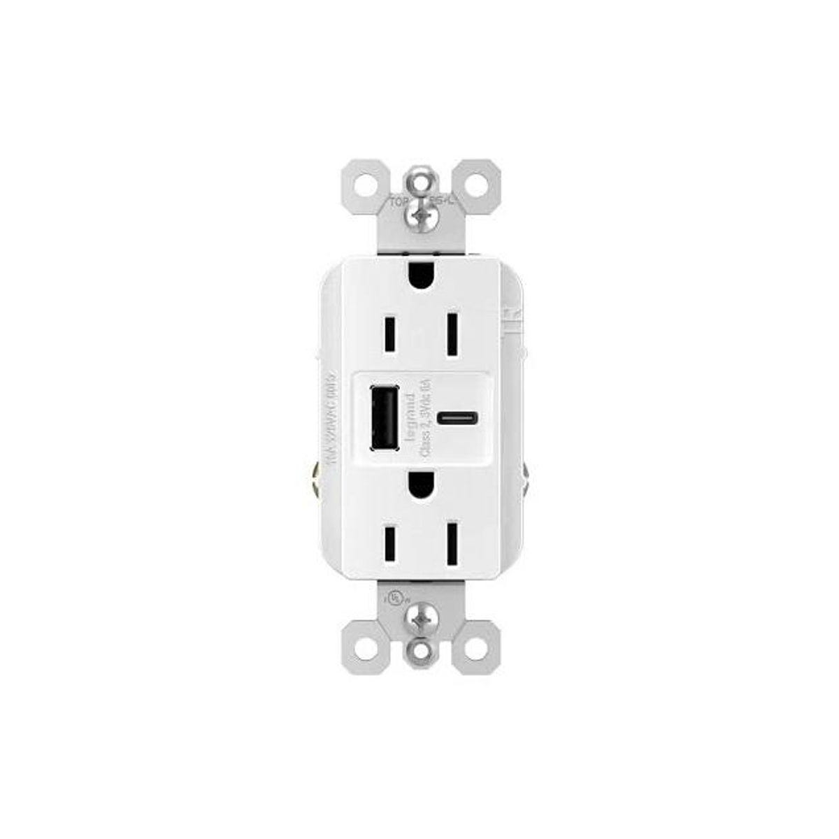 Legrand Pass & Seymour 15A 6A Type A/C USB In-Wall Charger Duplex Outlet, White Legrand Pass & Seymour 15A 6A Type A/C USB In-Wall Charger Duplex Outlet, White
