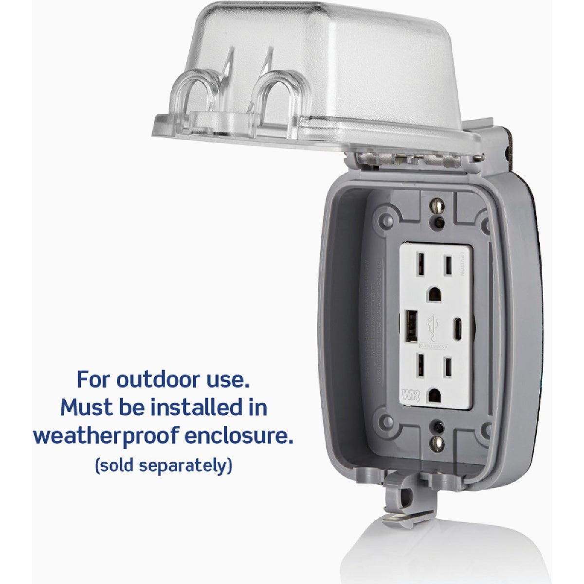 Leviton Decora 15A White 5.1A Type A/C USB 5-15R Weather/Tamper-Resistant In-Wall Charger Duplex Outlet - photo 5