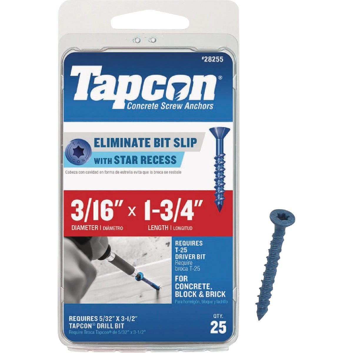 Tapcon 3/16 In. x 1-3/4 In. Star Drive Flat Head Concrete Screw Anchor (25-Count) Tapcon 3/16 In. x 1-3/4 In. Star Drive Flat Head Concrete Screw Anchor (25-Count)