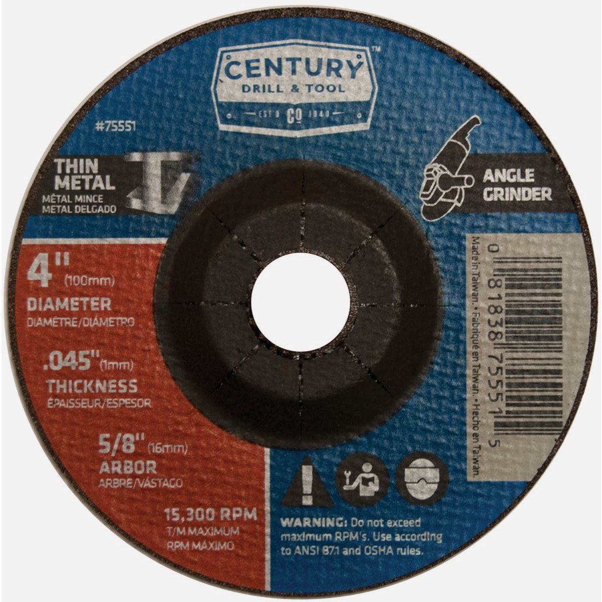 Century Drill & Tool 4 In. x 0.045 In. Depressed Center Metal Grinding Wheel