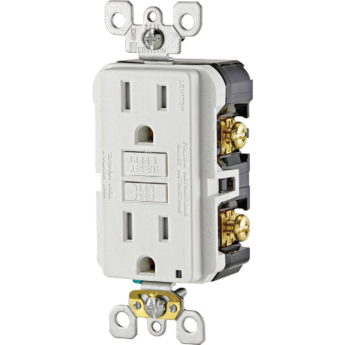 Leviton SmartlockPro Self-Test 15A White Residential Grade Tamper Resistant 5-15R Slim GFCI Duplex Outlet - photo 3