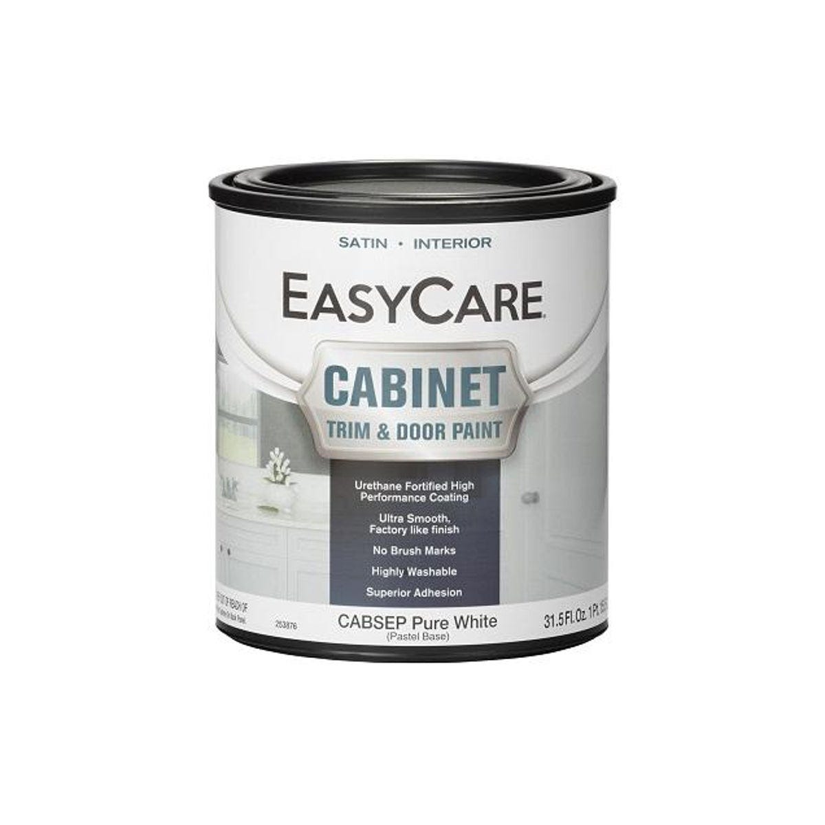 EasyCare 1 Qt. Satin White/Pastel Base Acrylic Polyurethane Cabinet Door & Trim Paint EasyCare 1 Qt. Satin White/Pastel Base Acrylic Polyurethane Cabinet Door & Trim Paint