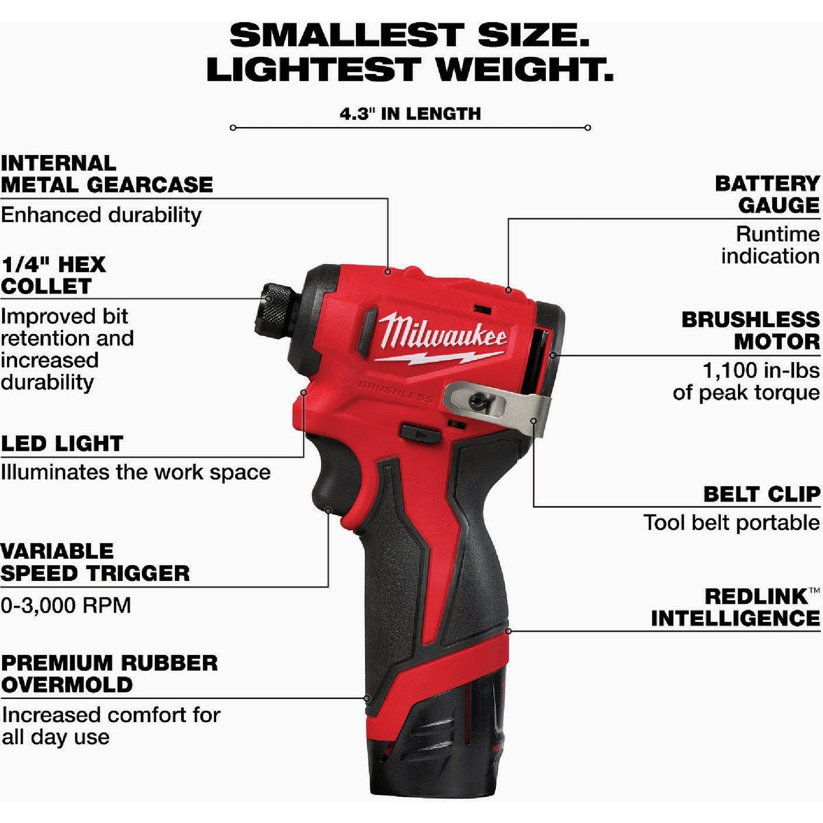 Milwaukee M12 Brushless 1/4 In. Hex Subcompact Cordless Impact Driver Kit with (2) Batteries & Charger - photo 4 Milwaukee M12 Brushless 1/4 In. Hex Subcompact Cordless Impact Driver Kit with (2) Batteries & Charger - photo 4
