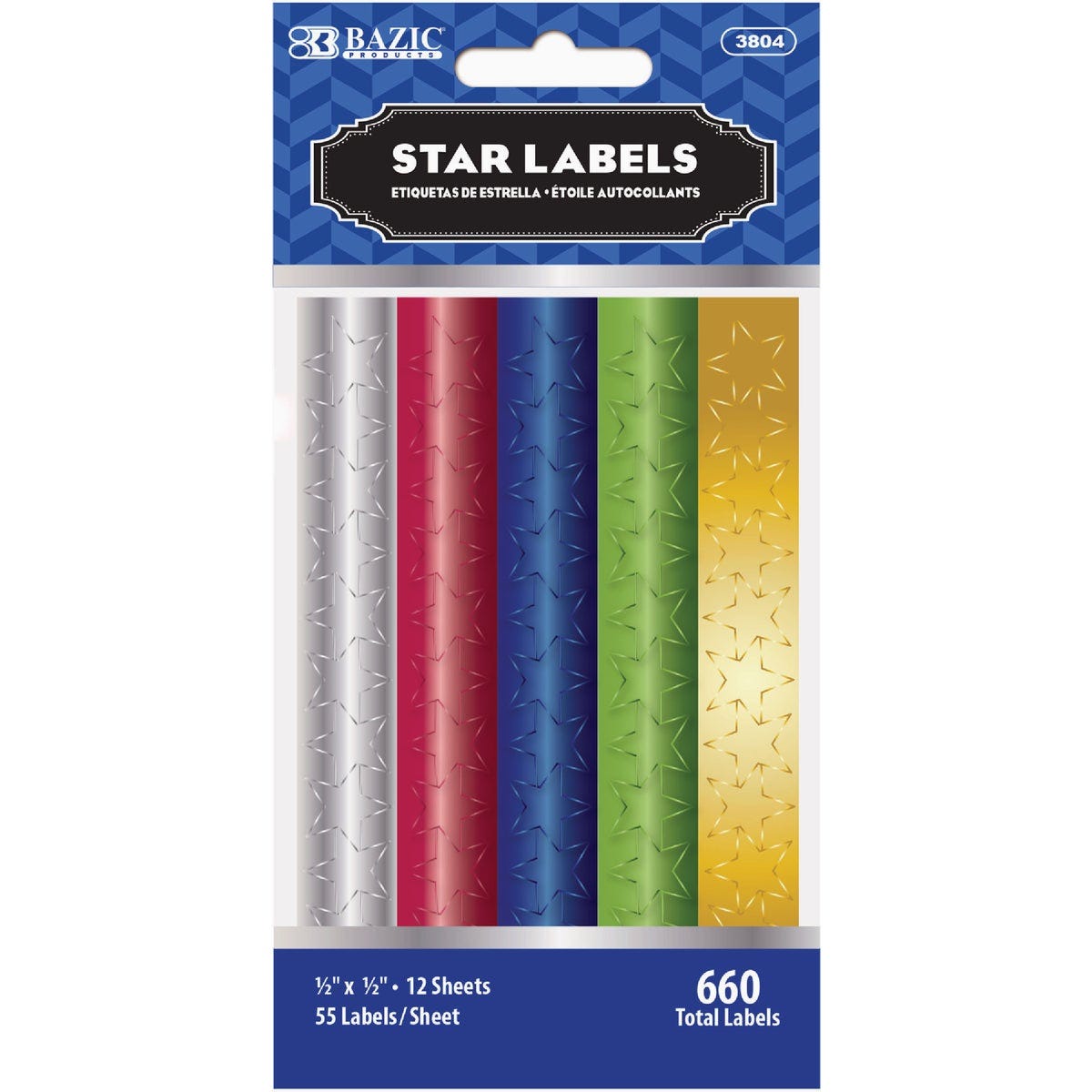 Bazic Products Assorted Color Foil Star Label (660-Pack)
