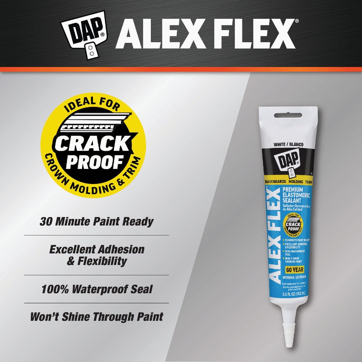Dap Alex Flex 5.5 Oz. Premium Molding & Trim Acrylic Latex Siliconized Sealant, White - photo 2 Dap Alex Flex 5.5 Oz. Premium Molding & Trim Acrylic Latex Siliconized Sealant, White - photo 2