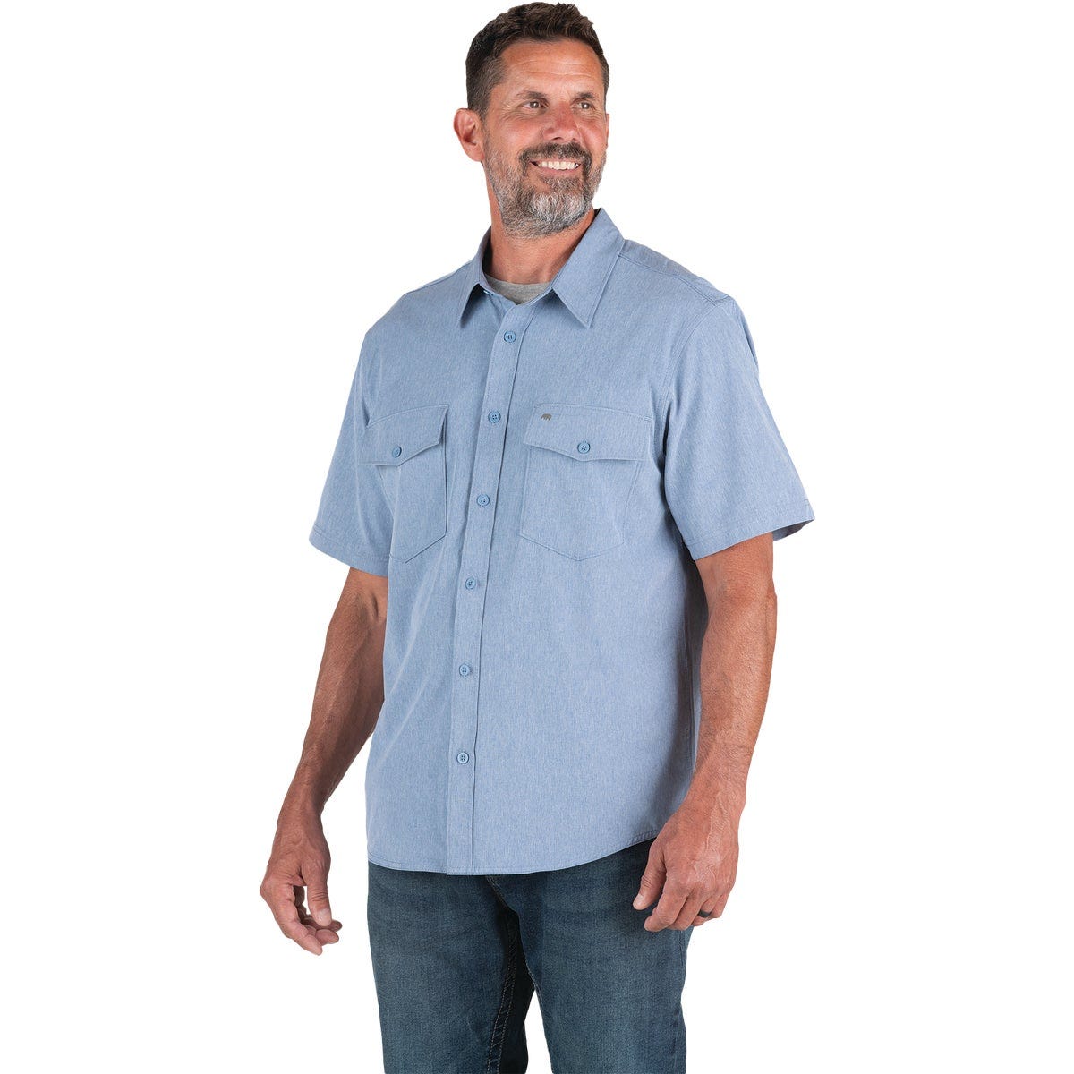 Berne Flex180 Men's XL Chambray Blue UPF Button Down Short Sleeve Shirt Berne Flex180 Men's XL Chambray Blue UPF Button Down Short Sleeve Shirt