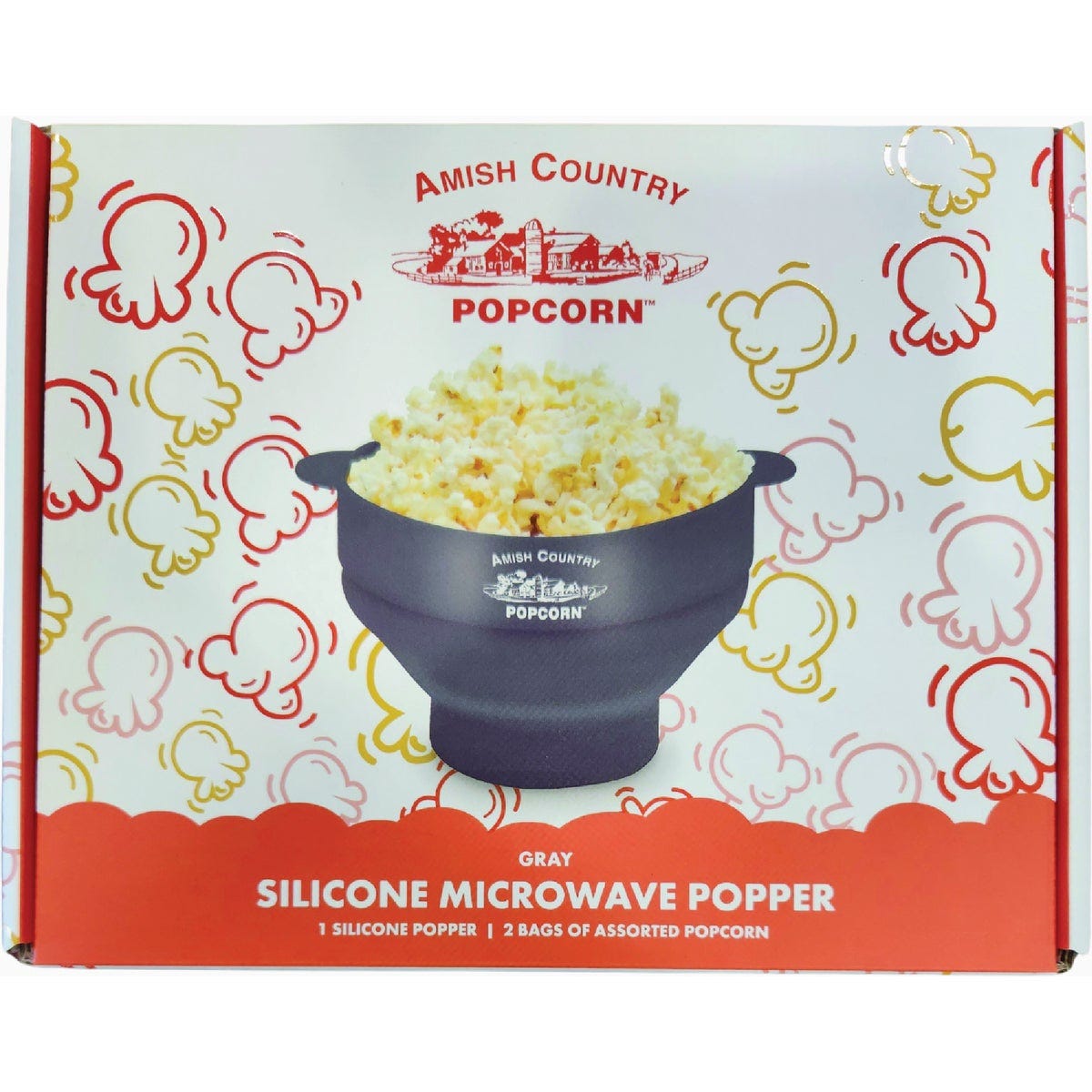 Amish Country Popcorn Gray Silicone Microwave Popper with 2 Assorted Bags of Popcorn Amish Country Popcorn Gray Silicone Microwave Popper with 2 Assorted Bags of Popcorn