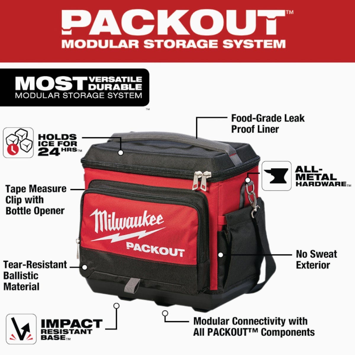 Milwaukee PACKOUT 5-Compartment Soft-Side Cooler, Black & Red - photo 3