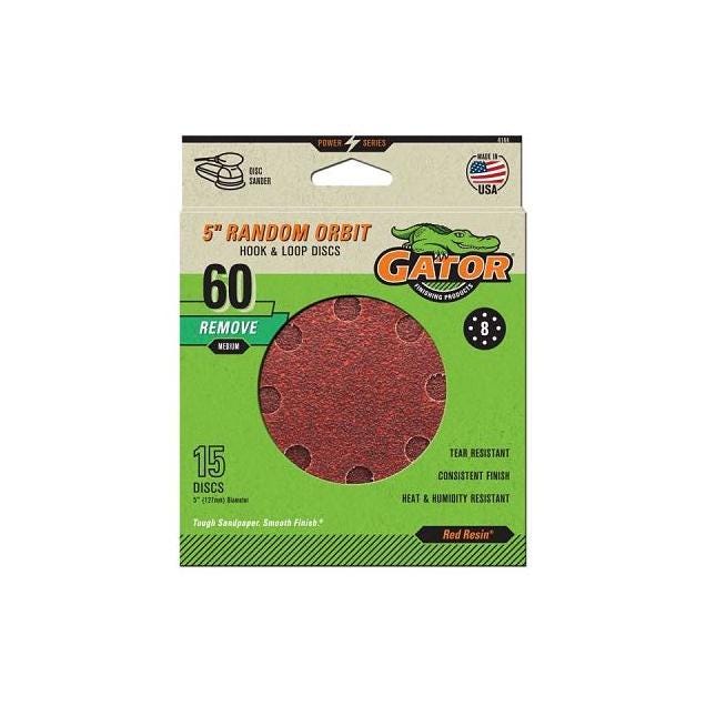 Gator 5 In. 60-Grit 8-Hole Pattern Aluminum Oxide Red Resin Sanding Discs (15-Pack) Gator 5 In. 60-Grit 8-Hole Pattern Aluminum Oxide Red Resin Sanding Discs (15-Pack)