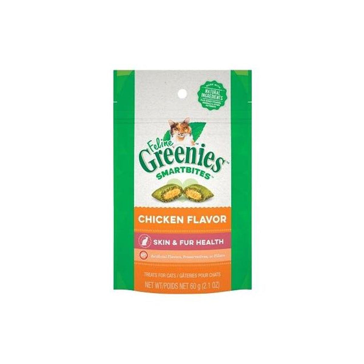 Greenies 2.1 Oz. Skin & Fur Chicken Feline Smartbites Cat Treats Greenies 2.1 Oz. Skin & Fur Chicken Feline Smartbites Cat Treats
