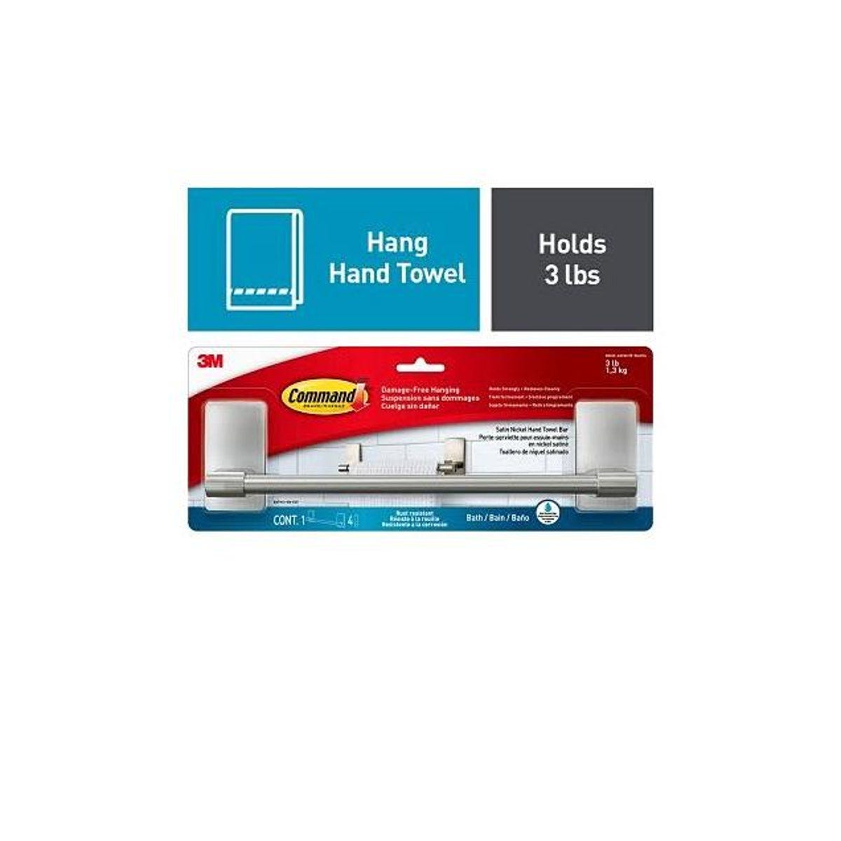 Command 9 In. Satin Nickel Hand Towel Bath Bar