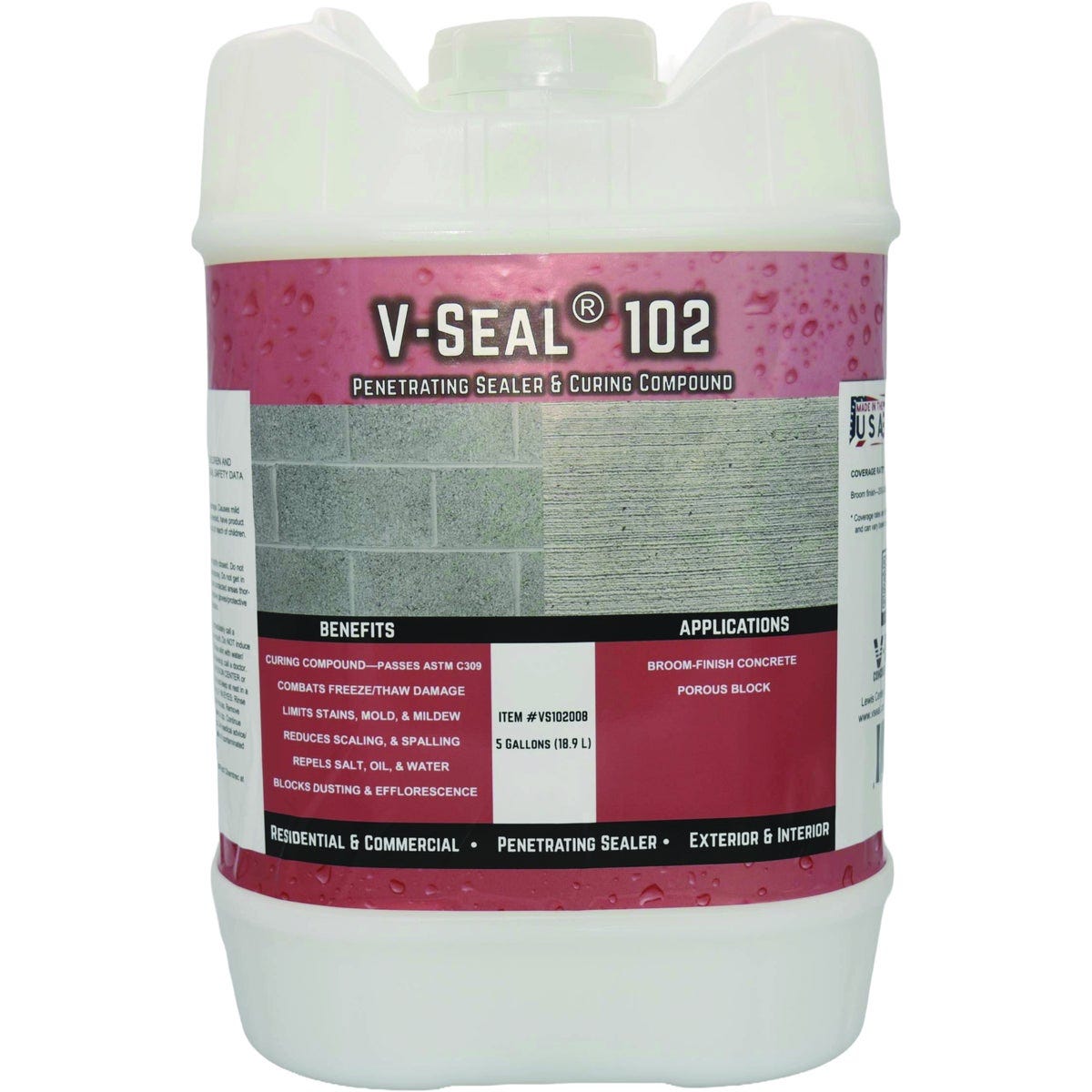 V-Seal 102 Newly Poured Concrete Penetrating Sealer & Curing Compound, 5 Gal.