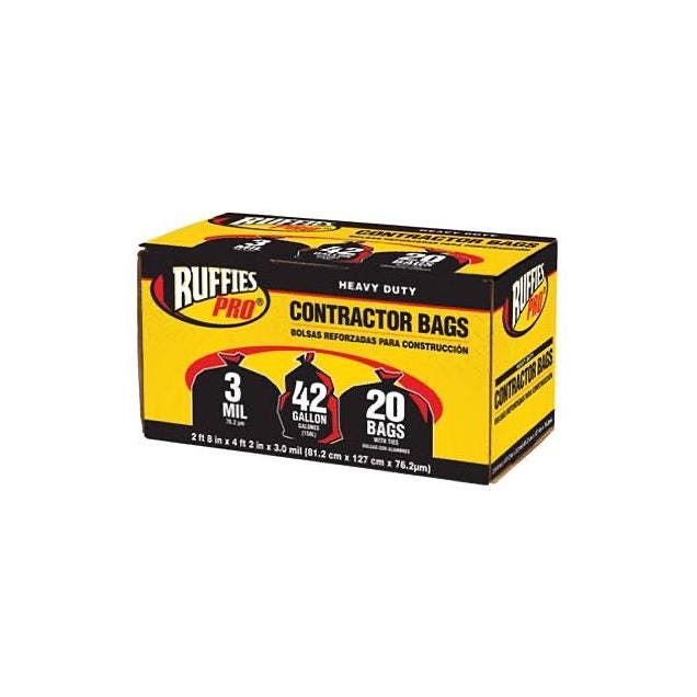 Ruffies Pro 20-Pack 42-Gal. Black Contractor Bags