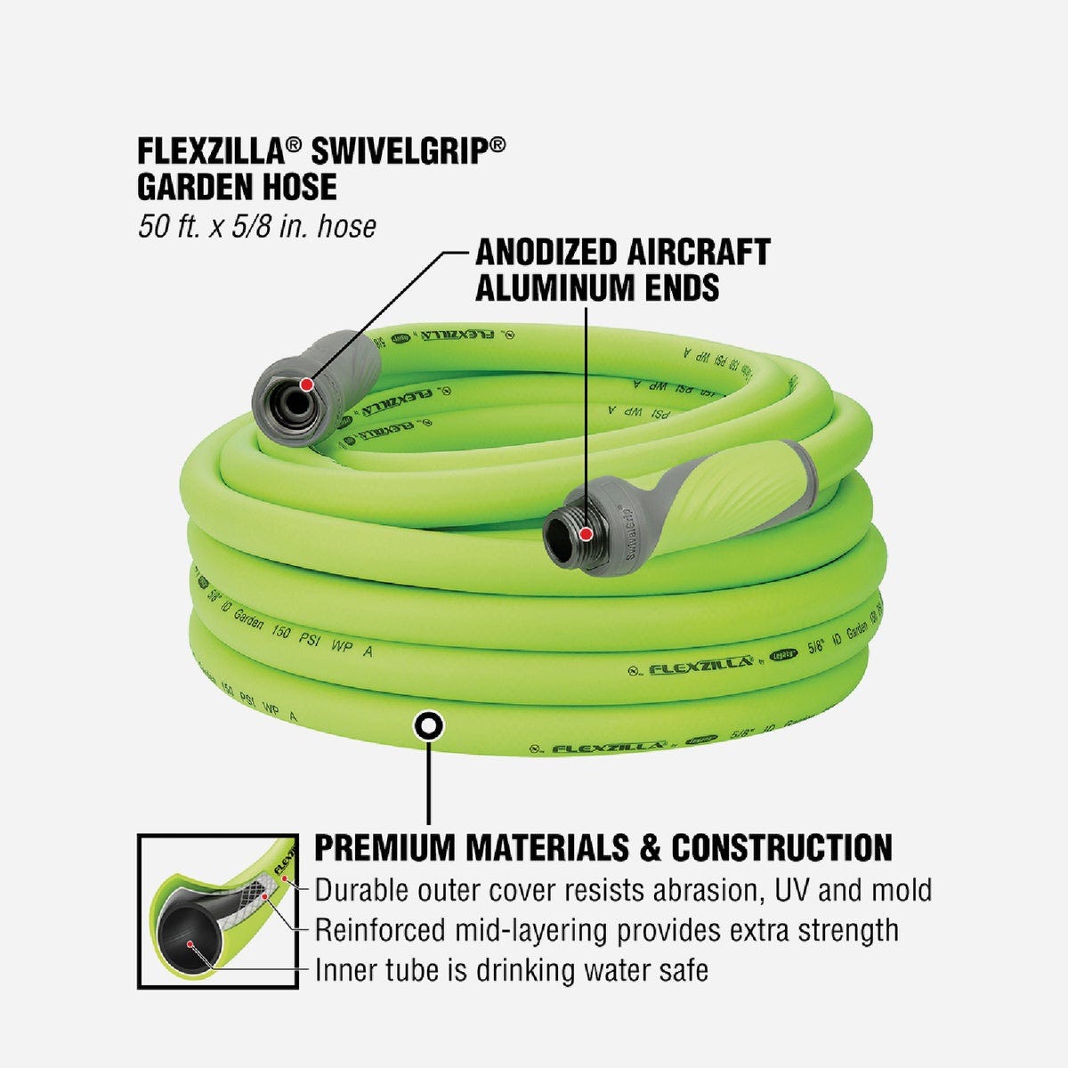 Flexzilla 5/8 In. Dia. x 50 Ft. Drinking Water Safe Garden Hose with SwivelGrip Connections - photo 5 Flexzilla 5/8 In. Dia. x 50 Ft. Drinking Water Safe Garden Hose with SwivelGrip Connections - photo 5