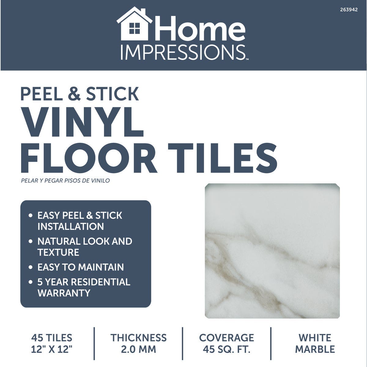 Home Impressions White Marble 12 In X 12 In Vinyl Floor Tile 45 Sq home-impressions-white-marble-12-in-x-12-in-vinyl-floor-tile-45-sq