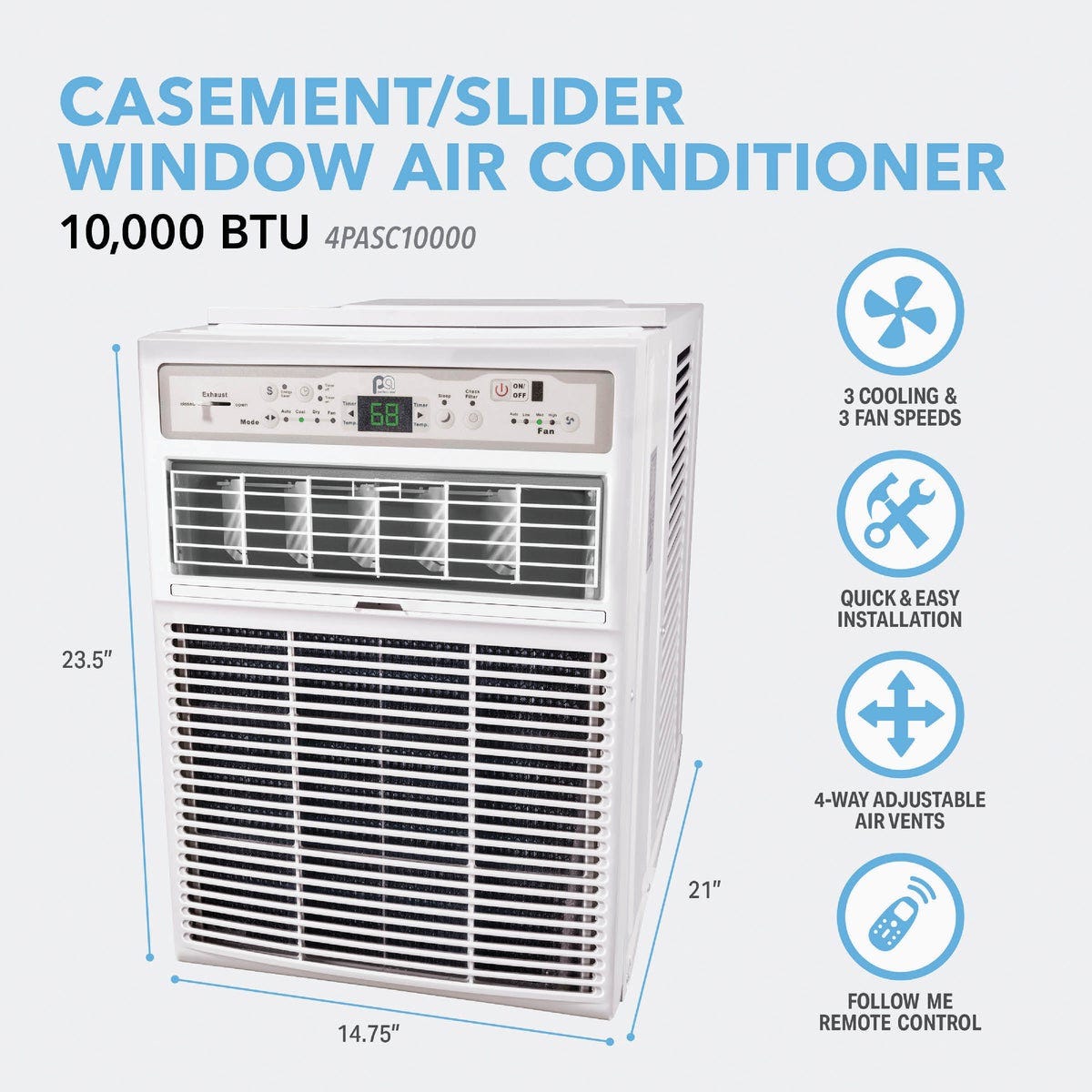 Perfect Aire 10,000 BTU 450 Sq. Ft. Slider Or Casement Window Air Conditioner with Remote Control - photo 7 Perfect Aire 10,000 BTU 450 Sq. Ft. Slider Or Casement Window Air Conditioner with Remote Control - photo 7