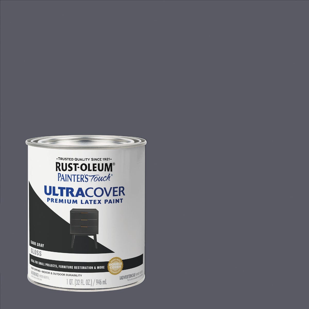 Rust-Oleum Painter's Touch 2X Ultra Cover Premium Latex Paint, Gloss Dark Gray, 1 Qt.