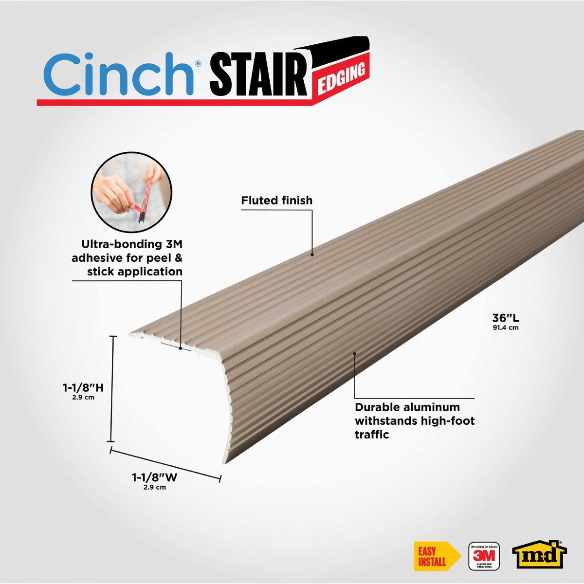 M-D Building Products 36 In. Satin Nickel Aluminum CINCH Fluted Stair Edging - photo 2