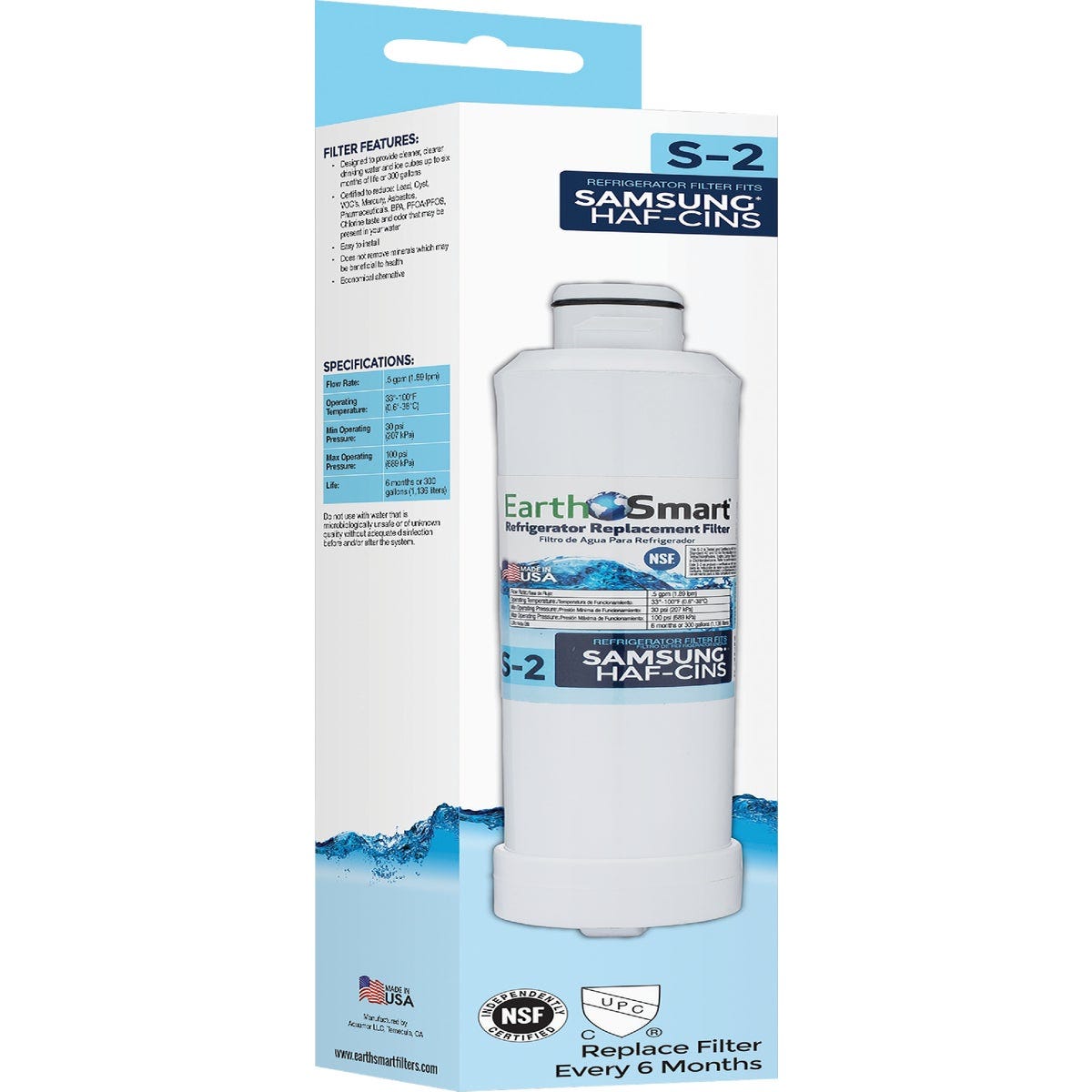 EarthSmart S2 Samsung Icemaker & Refrigerator Water Filter Cartridge EarthSmart S2 Samsung Icemaker & Refrigerator Water Filter Cartridge