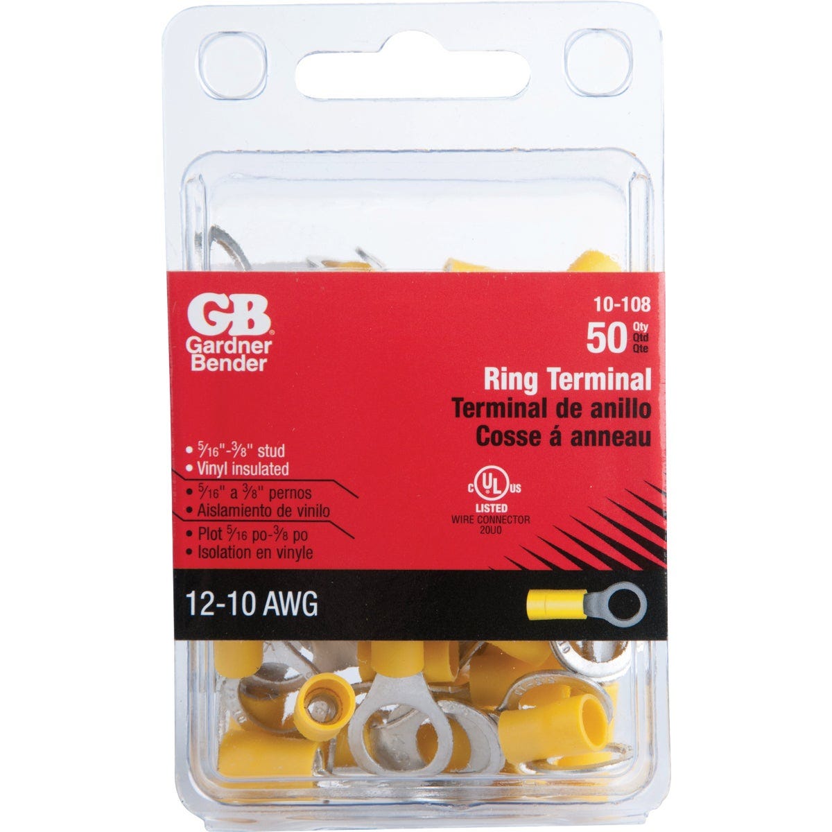 Gardner Bender 12 to 10 AWG Vinyl-Insulated Ring Terminals (50-Pack) Gardner Bender 12 to 10 AWG Vinyl-Insulated Ring Terminals (50-Pack)