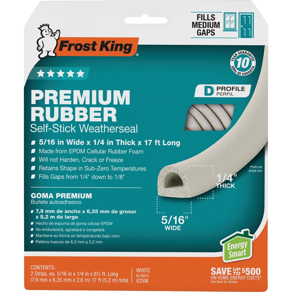 Frost King 17 Ft. x 5/16 In. White Rubber Weatherstrip Frost King 17 Ft. x 5/16 In. White Rubber Weatherstrip