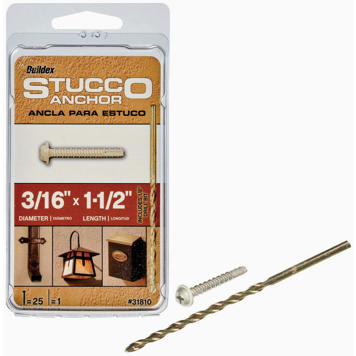 Stucco 3/16 In. x 1-1/2 In. Phillips Hex Washer Head Anchors (25-Count)