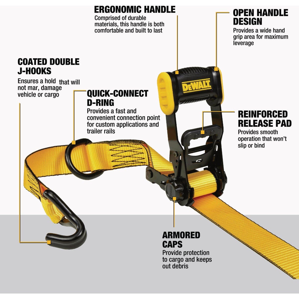 DEWALT 1.5 In. x 16 Ft. 1100 Lb. Heavy-Duty Ratchet Tie-Downs (2-Pack) - photo 3